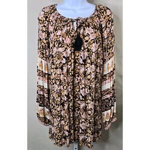Billabong Gypset Boho Floral Tassel V-Neck Mini Dress Women’s M Excellent